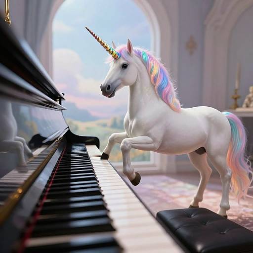 Surreal Unicorn Playing Piano Magic