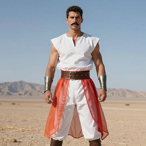 Muscular Man in Flare Costume in Desert