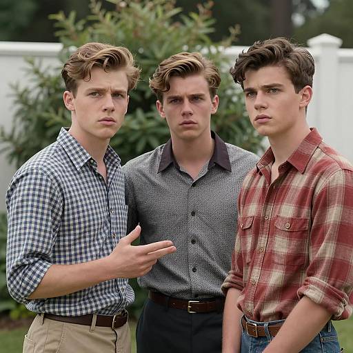 Three Young Men in Mid-20th Century Fashion