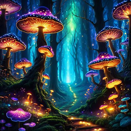 Fantasy Forest with Glowing Mushrooms