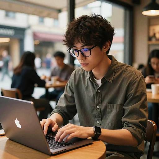Focused Bob Working at Modern Cafe