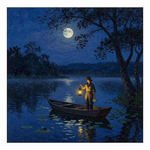 Moonlit Lake Adventure in Oil