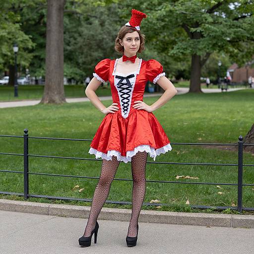 Woman in Red Ringmaster Costume