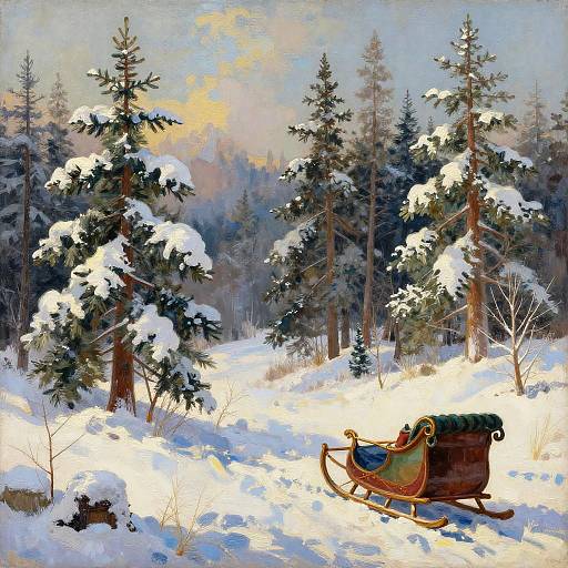 Christmas Snowy Forest Sleigh Painting