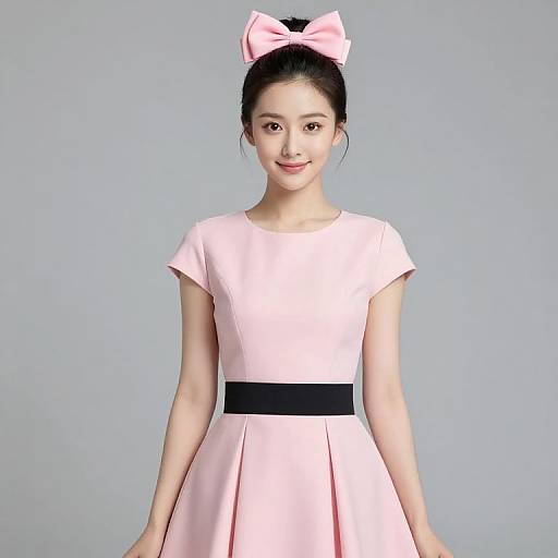 Woman in Pink Dress with Bow