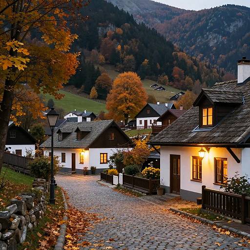 Cozy Autumn Village in Mountains