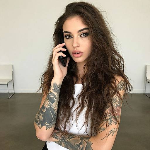 Portrait of Tattooed Woman on Phone