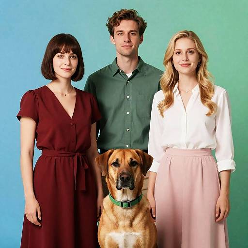 Group Portrait with Dog in Studio