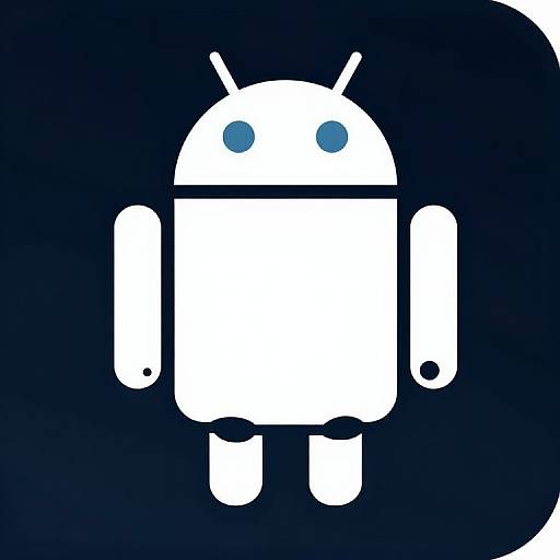 Simple white cartoon robot with blue eyes, antennas, and arms on a dark blue background; minimalist digital illustration style.