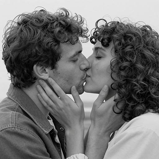Black and White Close-Up of Couple Kissing