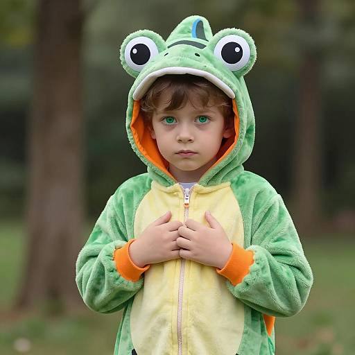 Boy in Frog Costume Outdoors