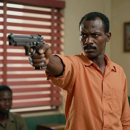 Man Pointing Gun with Intense Expression