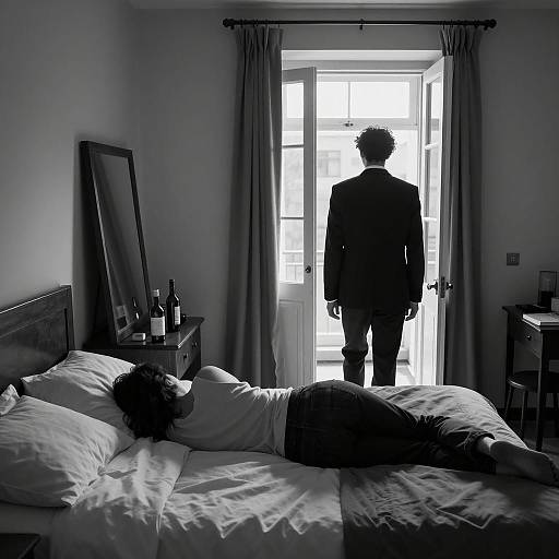 Moody Bedroom Scene in Black and White