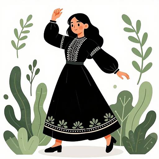 Sarah Shahi in Slavic Dress Illustration