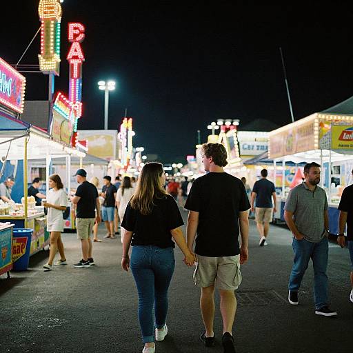 Couple Strolling Through Neon State Fair