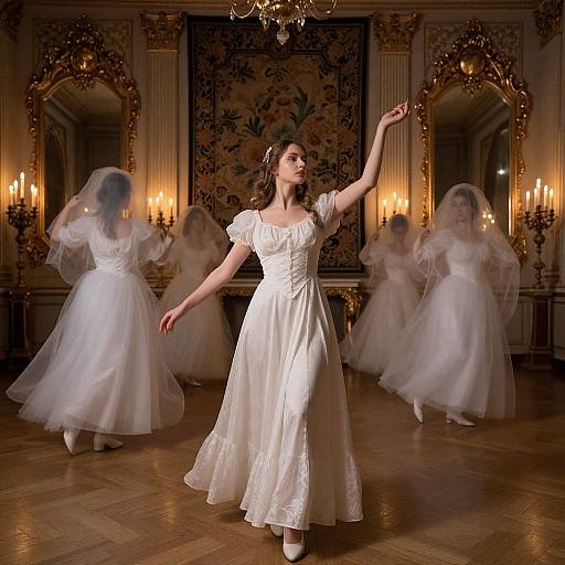 Seductive Woman in Ghostly Victorian Ballroom