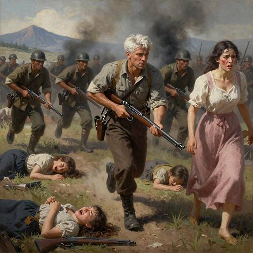 Dramatic Battle Scene with Intense Emotion