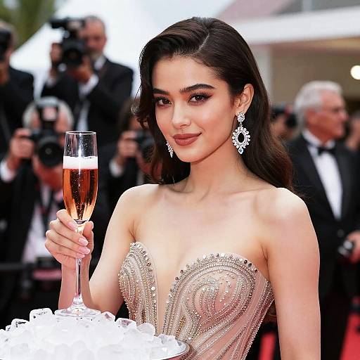 Actress Holding Pink Champagne on Red Carpet
