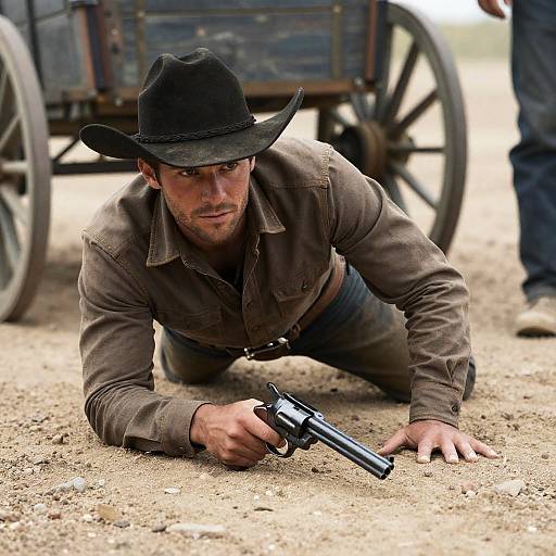 Courageous Cowboy in Dusty Landscape