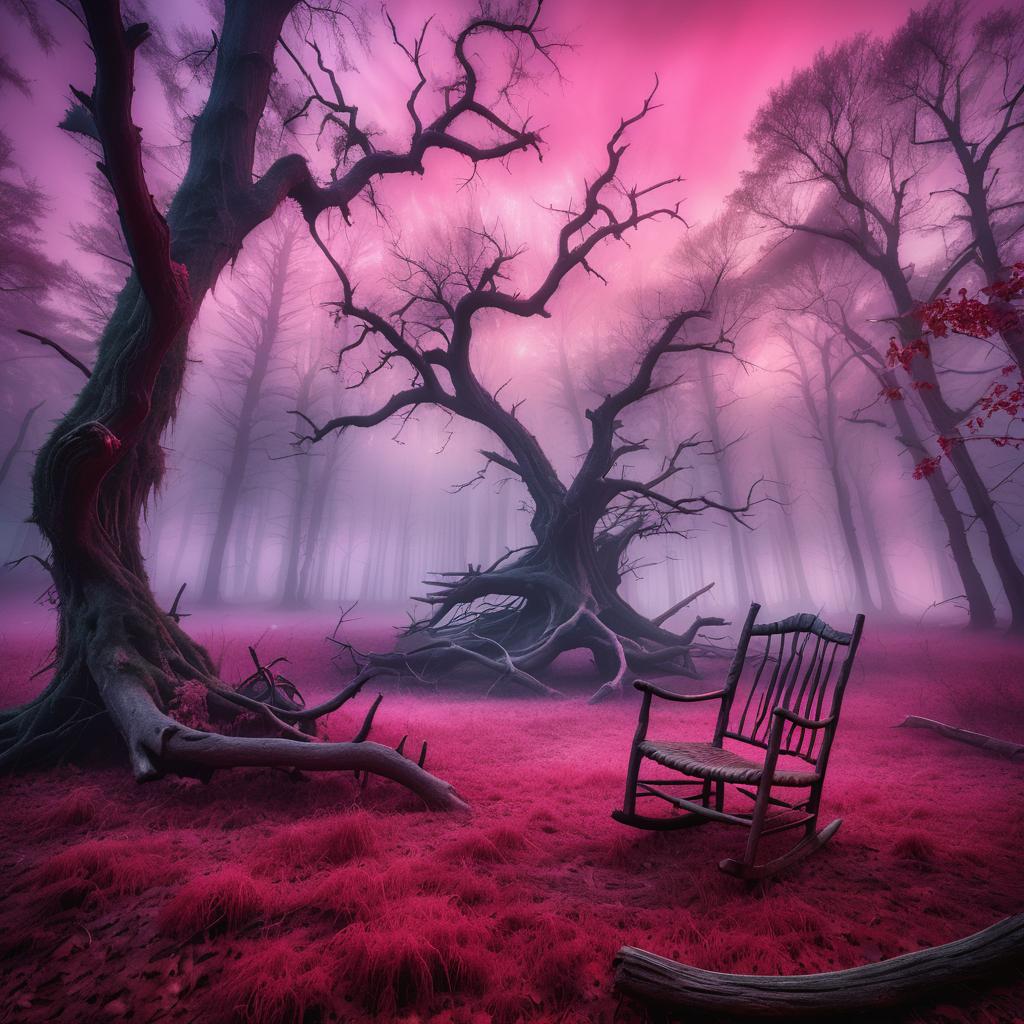 Mysterious Foggy Forest with Rocking Chair