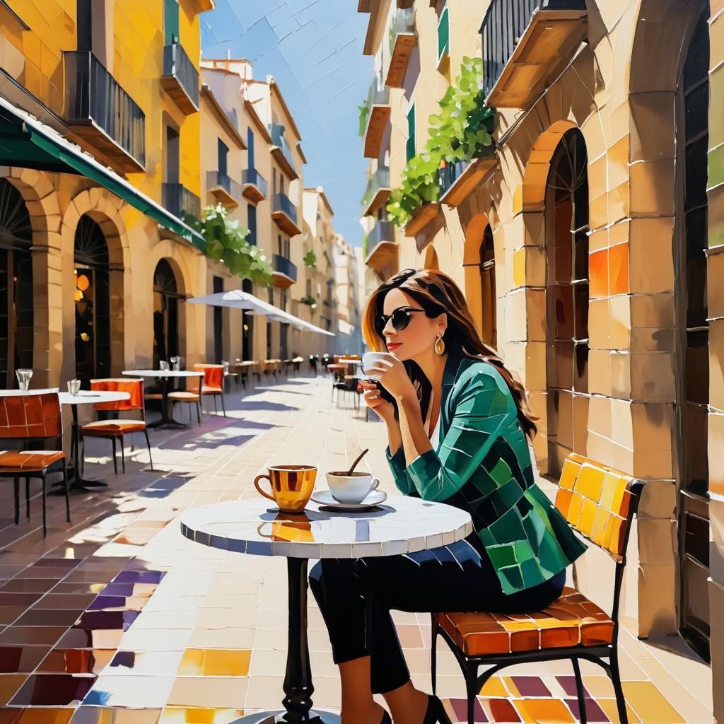 Elegant Woman Enjoying Coffee in Barcelona