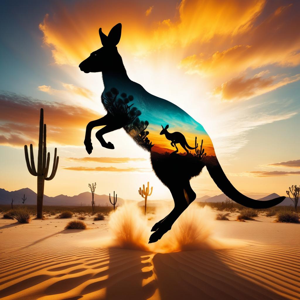 Vibrant Kangaroo in Mystical Sunset