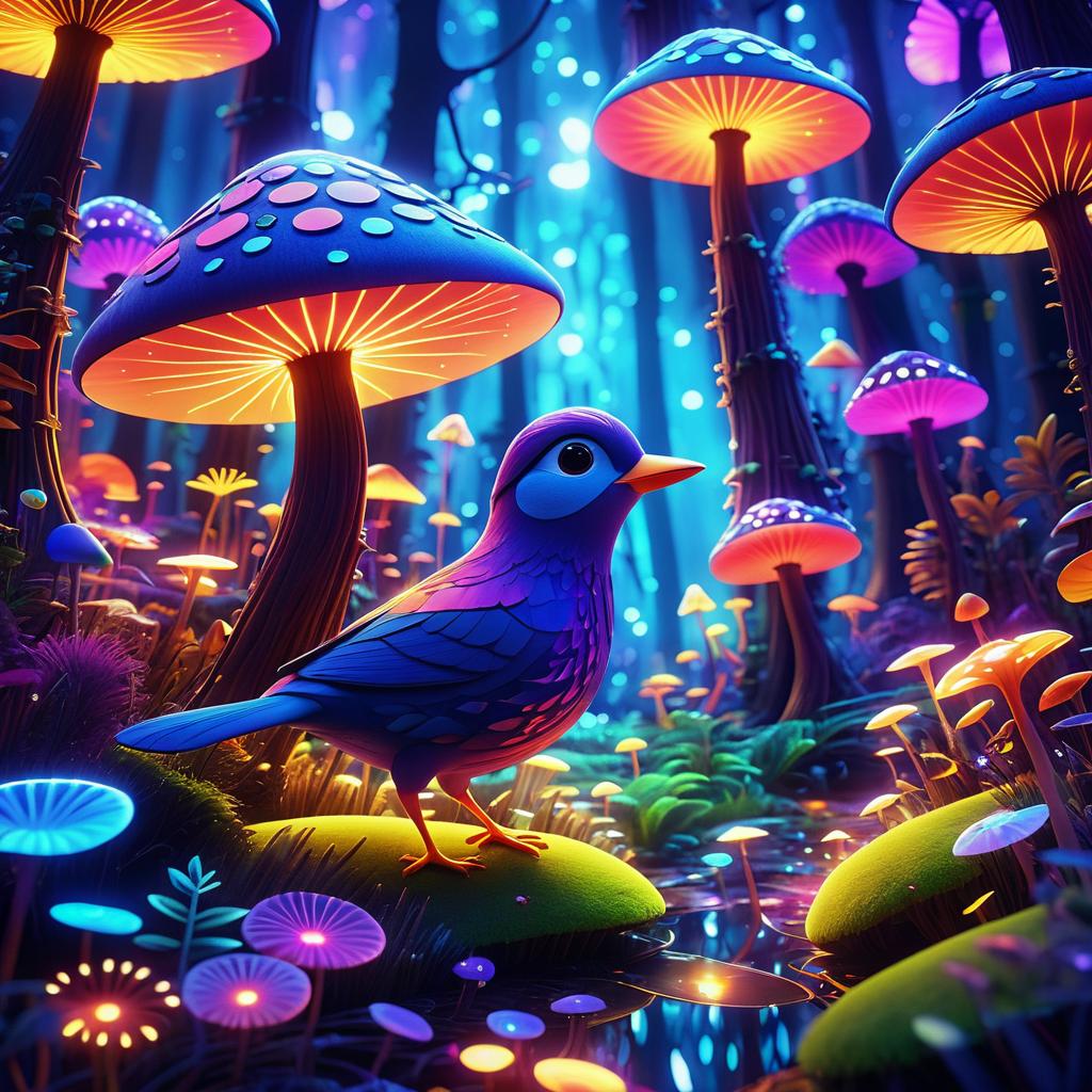 Joyful Bird in a Psychedelic Forest