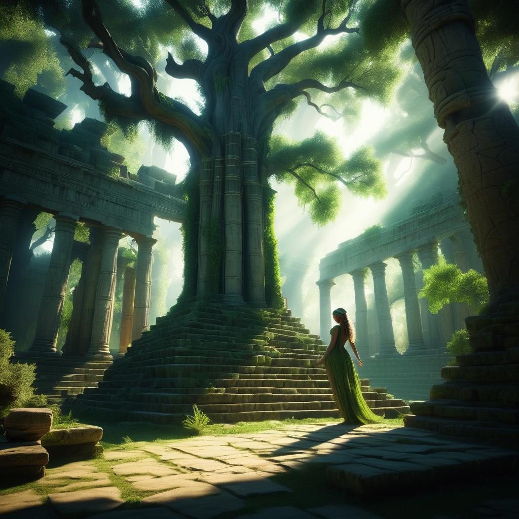 A Dryad Amidst Ancient Temple Ruins