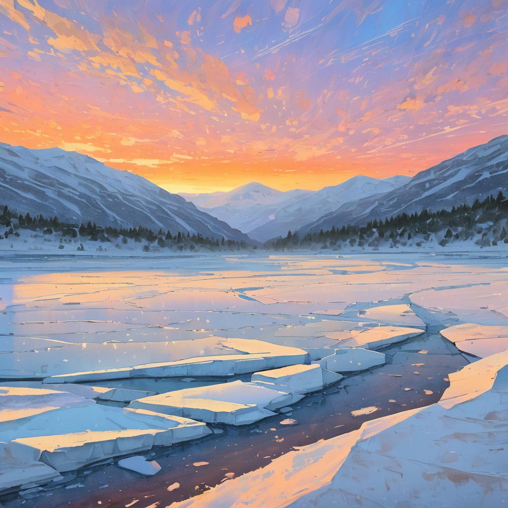 Serene Icy Wasteland at Sunset