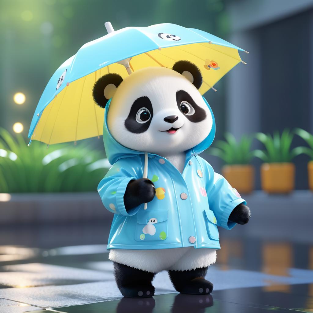 Playful Panda in Raincoat Illustration