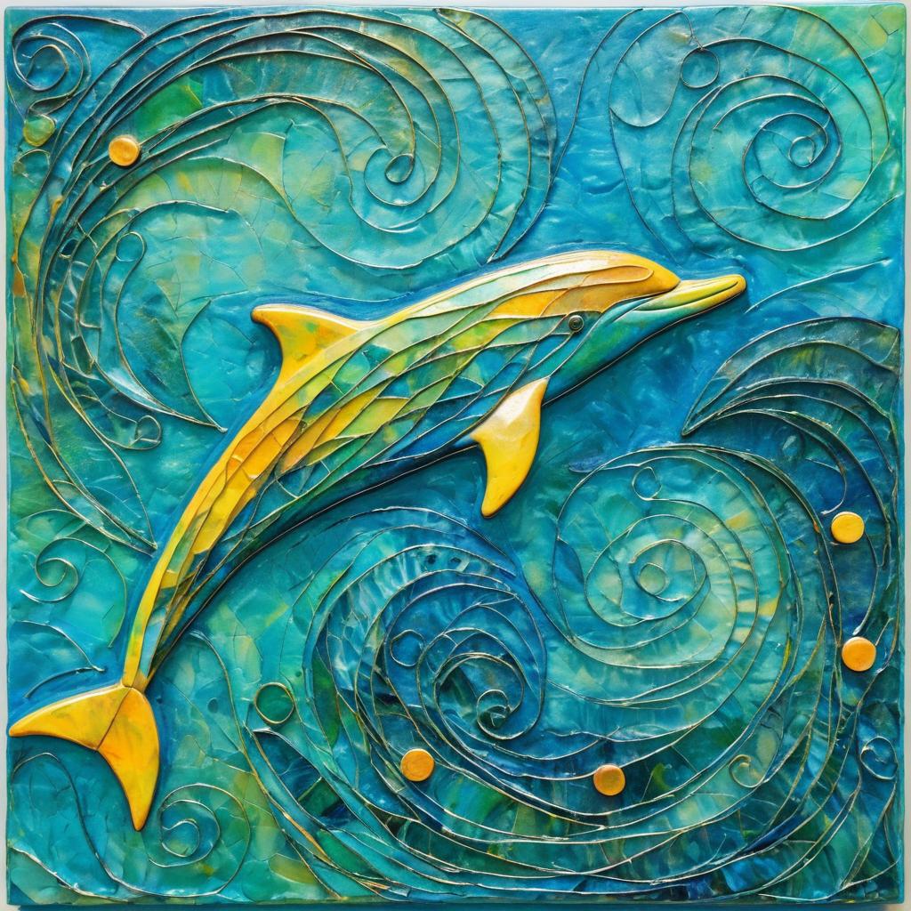 Joyful Dolphin in Abstract Ocean Colors