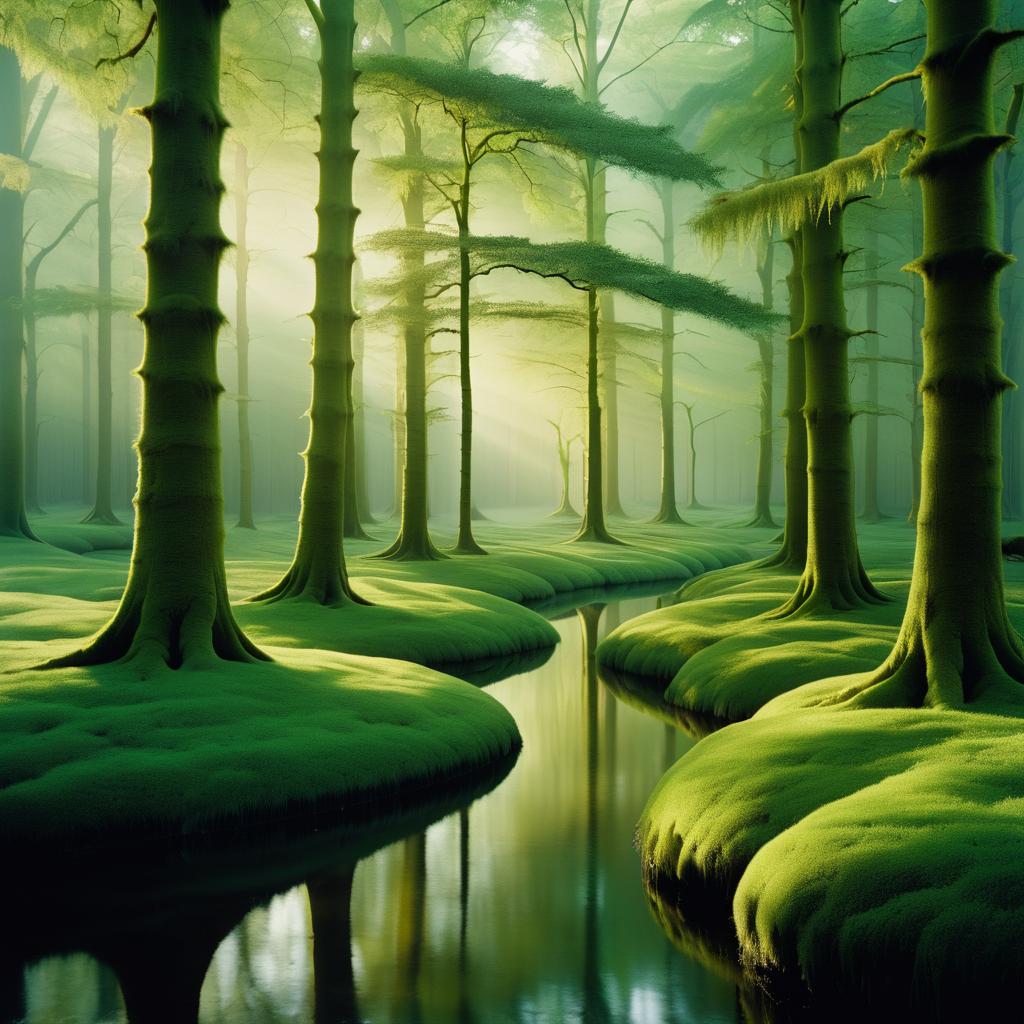 Tranquil Forest in Dreamlike Golden Hour