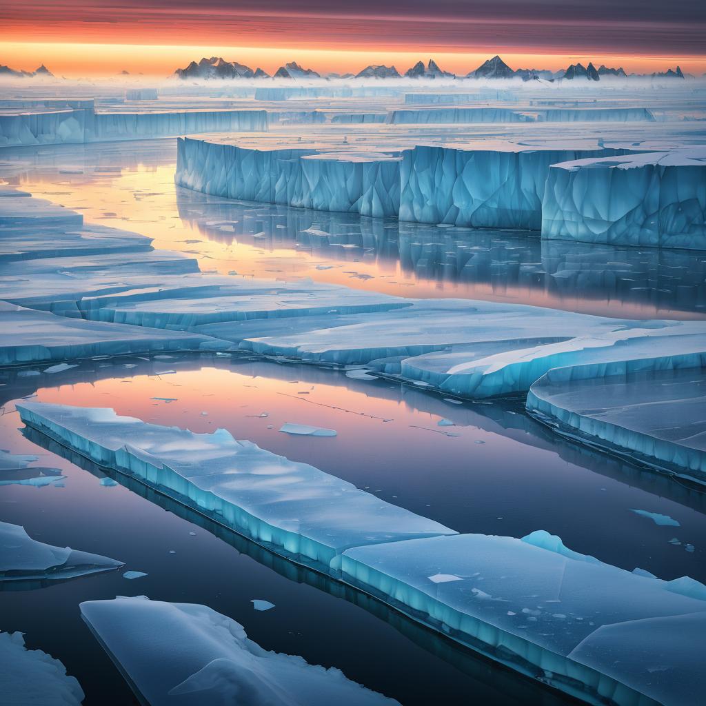 Surreal Iceberg Alley at Dawn