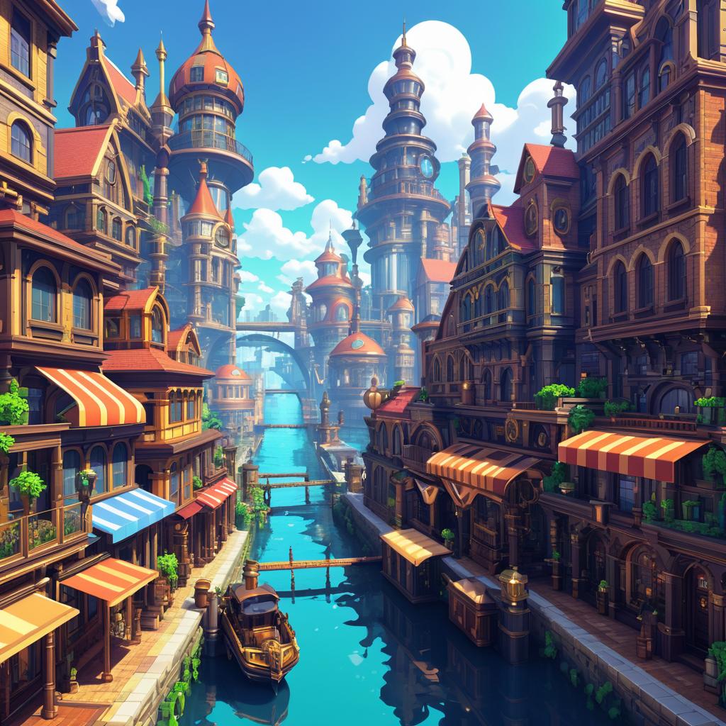 Steampunk Port Town in Pixel Art Style