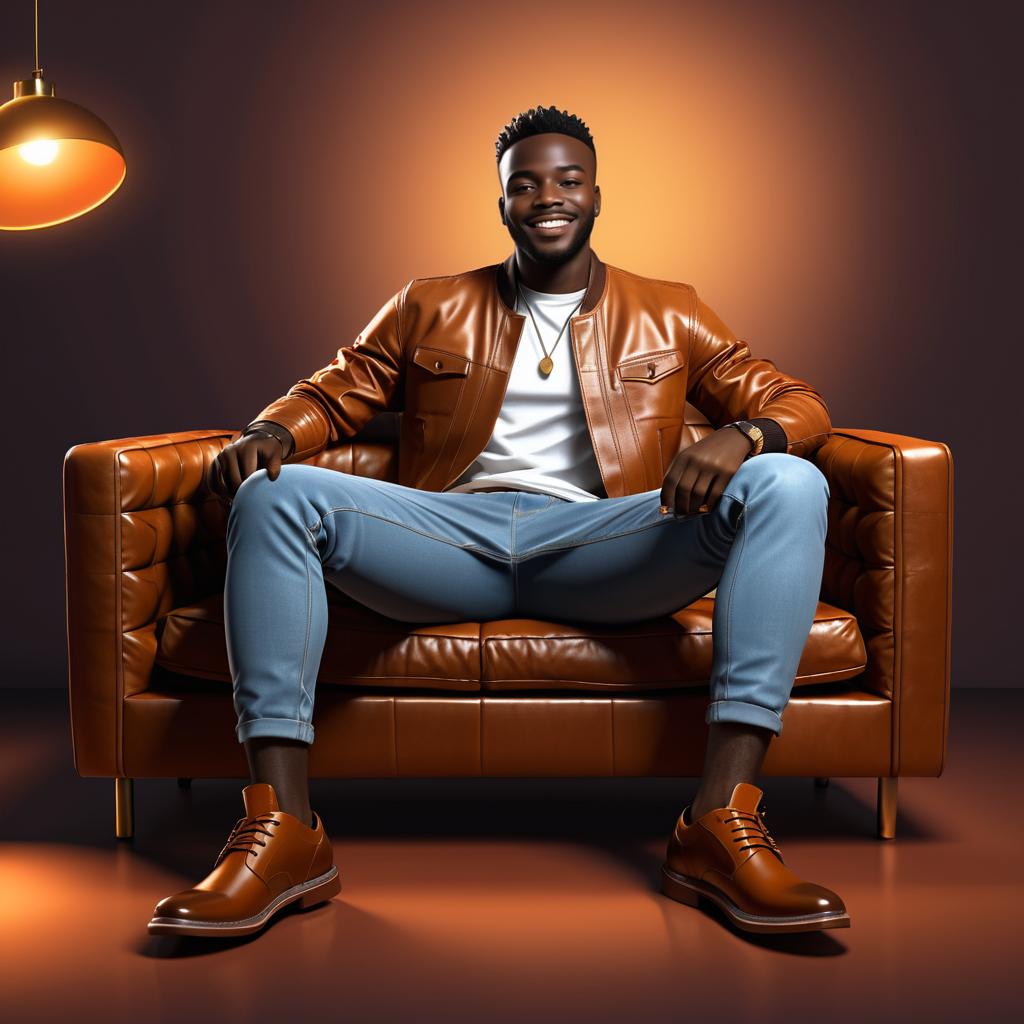 Joyful Young African Man on Sofa