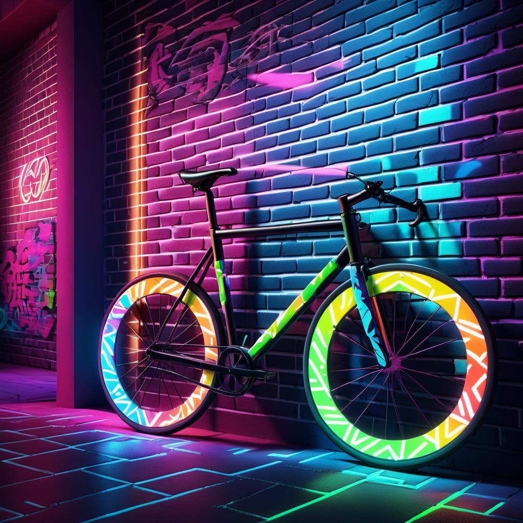 Neon Glowing Bicycle Graffiti Scene