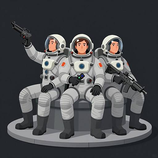 Futuristic Space Trio on Circular Platform