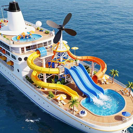 Colorful Cruise Ship Water Park Aerial