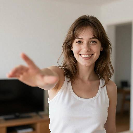 Smiling Woman Reaching Forward