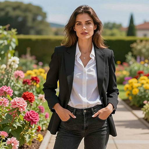 Fashionable Woman in Vibrant Garden Portrait