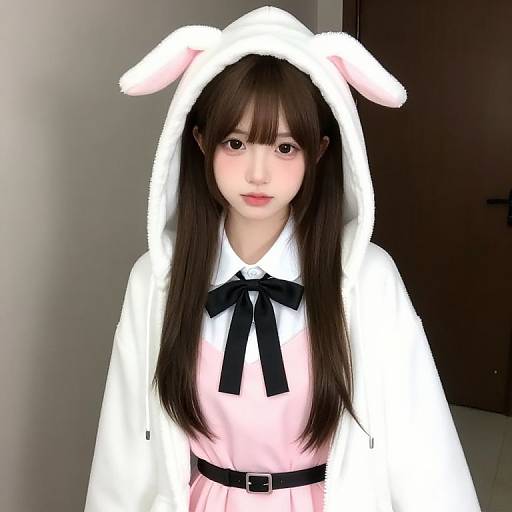 Girl in Cute Hoodie with Bow Tie