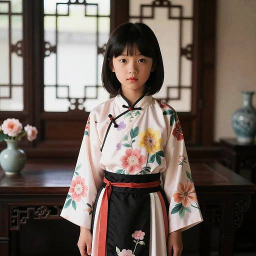 Photorealistic Hanfu Girl in Floral Attire