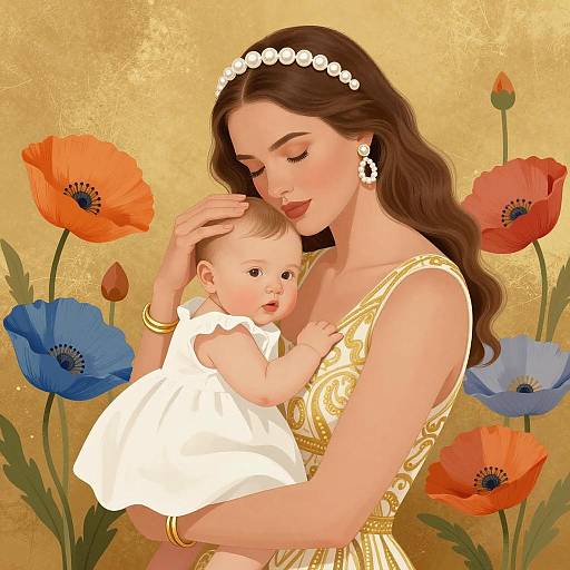 Elegant Mother and Baby in Abstract Art