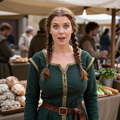 Realistic Medieval Woman in Marketplace