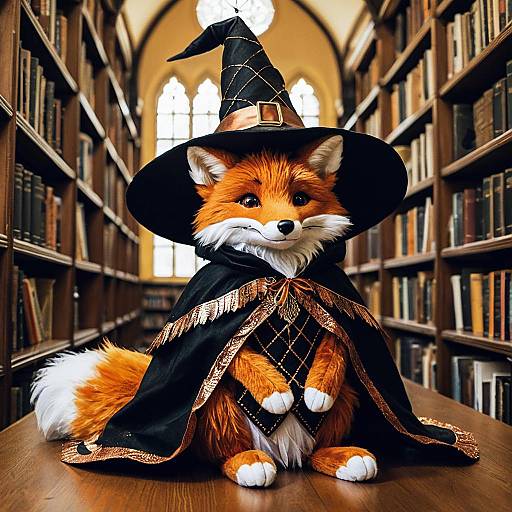 Humanoid Fox in Witch Costume in Library