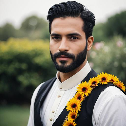 Groom in Traditional Attire with Floral Accent