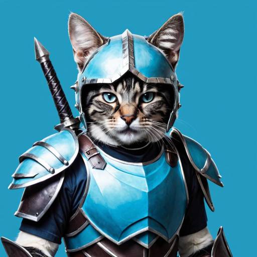 Cat in Blue Knight Armor