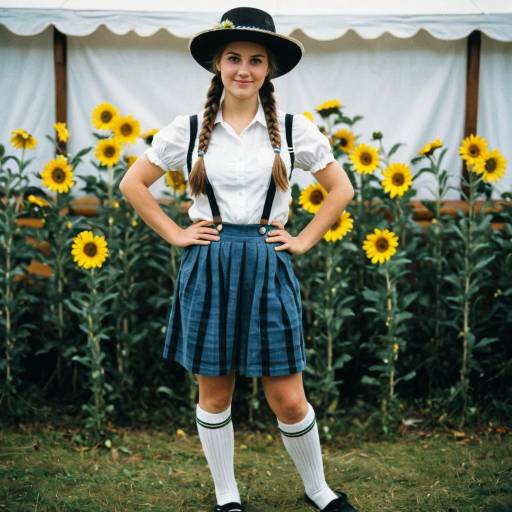 Young Girl in Traditional Outfit with Sunflowers