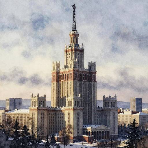 Watercolor of Constructivist Tower in Vladivostok