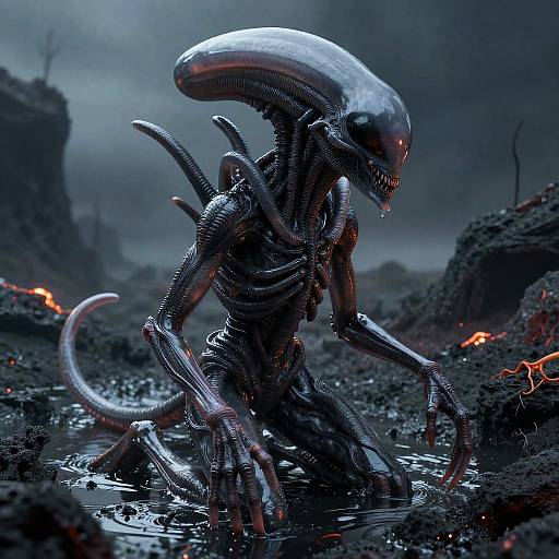 Gelatinous Alien Xenomorph in Volcanic Ash Swamp